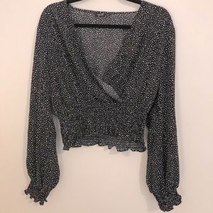 Shein curve polka dot crop blouse